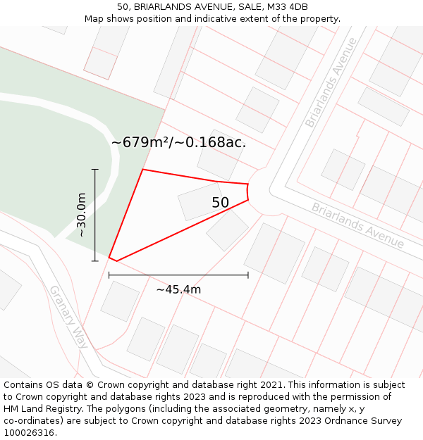 50, BRIARLANDS AVENUE, SALE, M33 4DB: Plot and title map