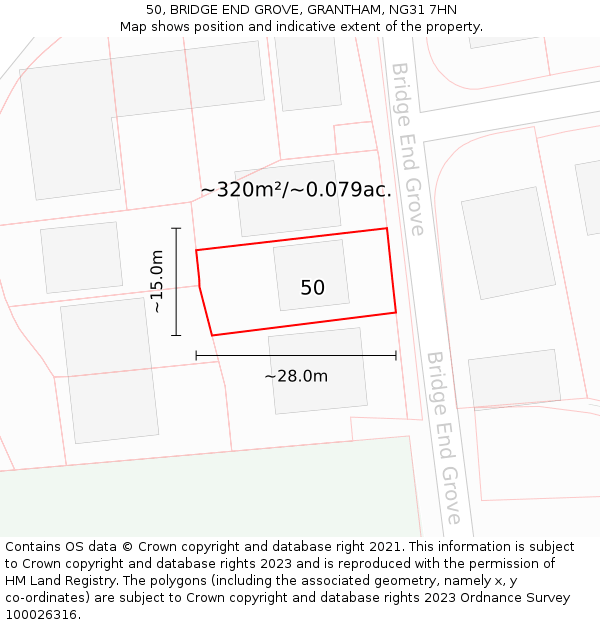 50, BRIDGE END GROVE, GRANTHAM, NG31 7HN: Plot and title map