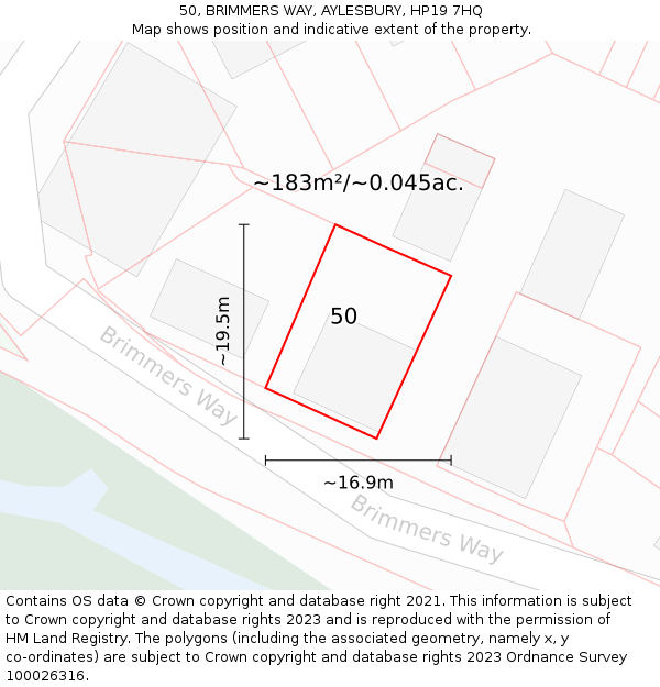 50, BRIMMERS WAY, AYLESBURY, HP19 7HQ: Plot and title map