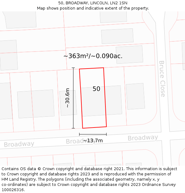 50, BROADWAY, LINCOLN, LN2 1SN: Plot and title map