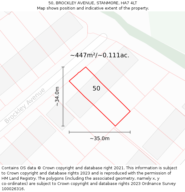 50, BROCKLEY AVENUE, STANMORE, HA7 4LT: Plot and title map