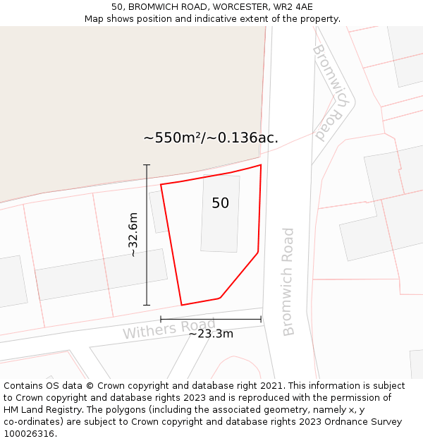 50, BROMWICH ROAD, WORCESTER, WR2 4AE: Plot and title map