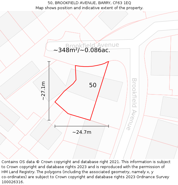 50, BROOKFIELD AVENUE, BARRY, CF63 1EQ: Plot and title map