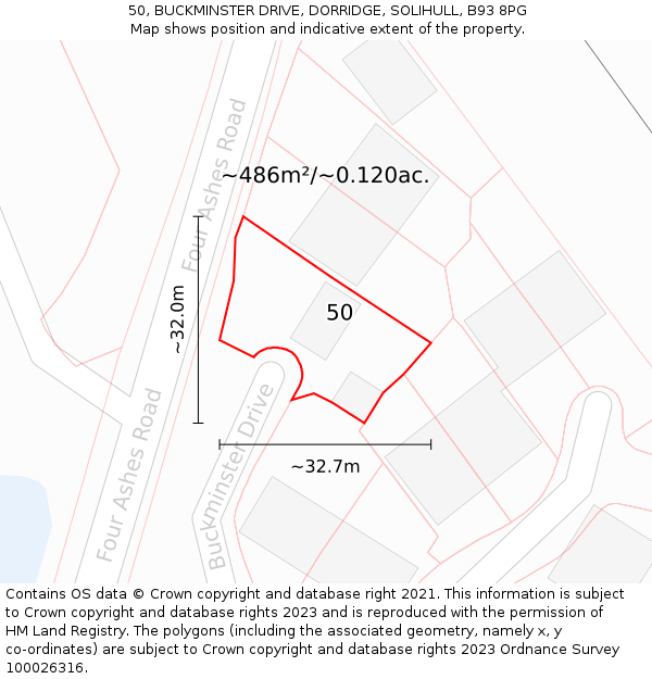 50, BUCKMINSTER DRIVE, DORRIDGE, SOLIHULL, B93 8PG: Plot and title map