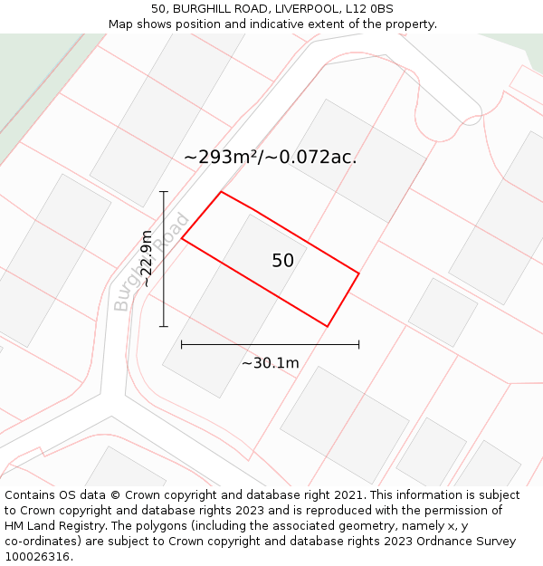 50, BURGHILL ROAD, LIVERPOOL, L12 0BS: Plot and title map