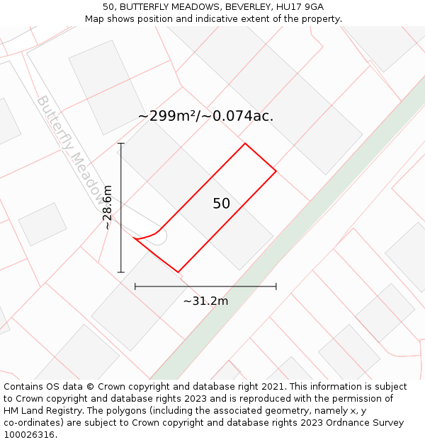 50, BUTTERFLY MEADOWS, BEVERLEY, HU17 9GA: Plot and title map