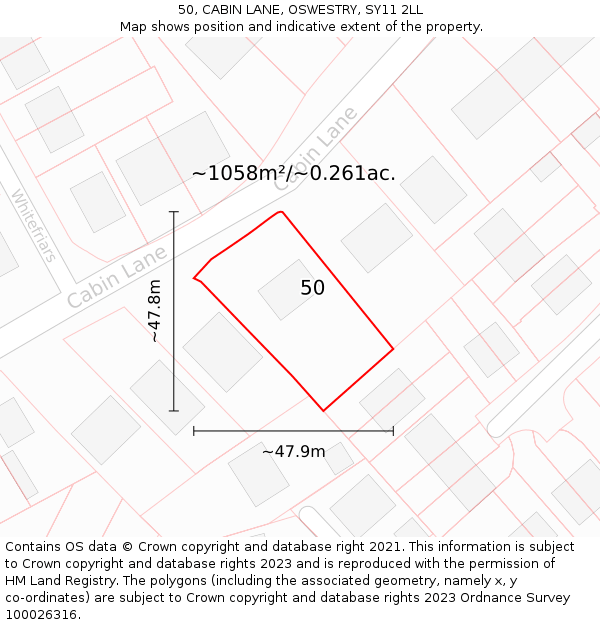 50, CABIN LANE, OSWESTRY, SY11 2LL: Plot and title map