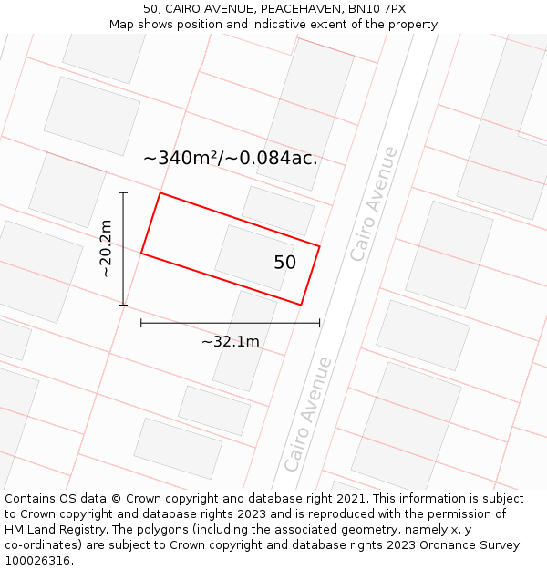 50, CAIRO AVENUE, PEACEHAVEN, BN10 7PX: Plot and title map