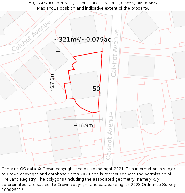 50, CALSHOT AVENUE, CHAFFORD HUNDRED, GRAYS, RM16 6NS: Plot and title map