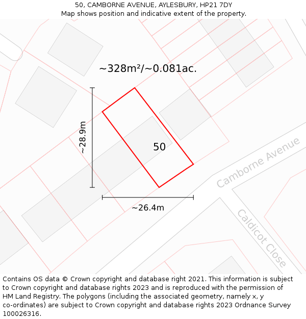 50, CAMBORNE AVENUE, AYLESBURY, HP21 7DY: Plot and title map