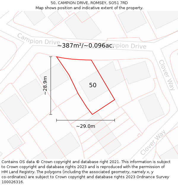 50, CAMPION DRIVE, ROMSEY, SO51 7RD: Plot and title map