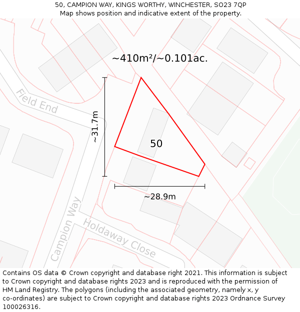 50, CAMPION WAY, KINGS WORTHY, WINCHESTER, SO23 7QP: Plot and title map