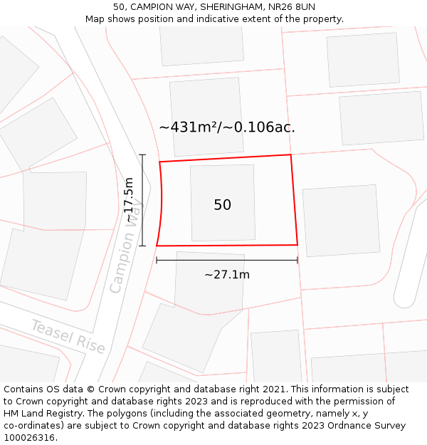 50, CAMPION WAY, SHERINGHAM, NR26 8UN: Plot and title map