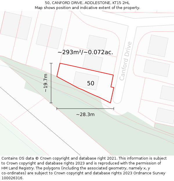 50, CANFORD DRIVE, ADDLESTONE, KT15 2HL: Plot and title map