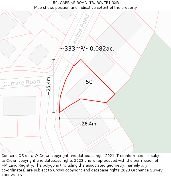 50, CARRINE ROAD, TRURO, TR1 3XB: Plot and title map