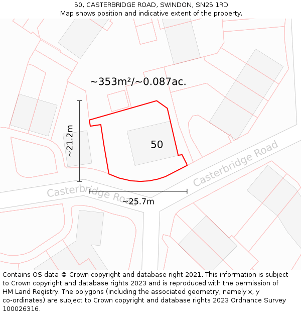 50, CASTERBRIDGE ROAD, SWINDON, SN25 1RD: Plot and title map