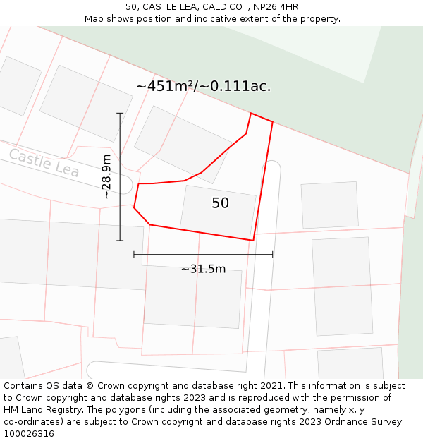 50, CASTLE LEA, CALDICOT, NP26 4HR: Plot and title map