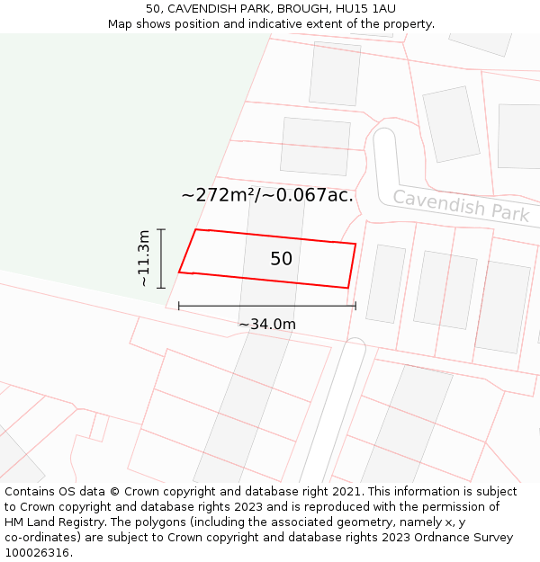 50, CAVENDISH PARK, BROUGH, HU15 1AU: Plot and title map