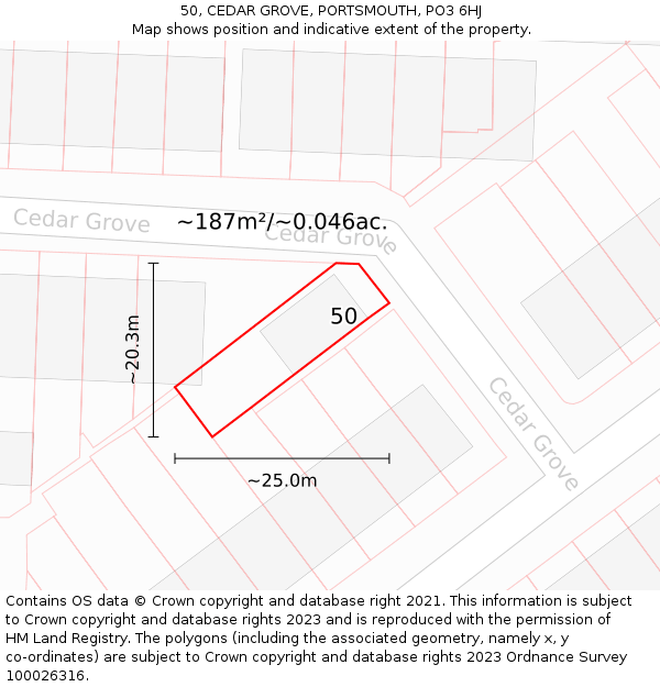 50, CEDAR GROVE, PORTSMOUTH, PO3 6HJ: Plot and title map