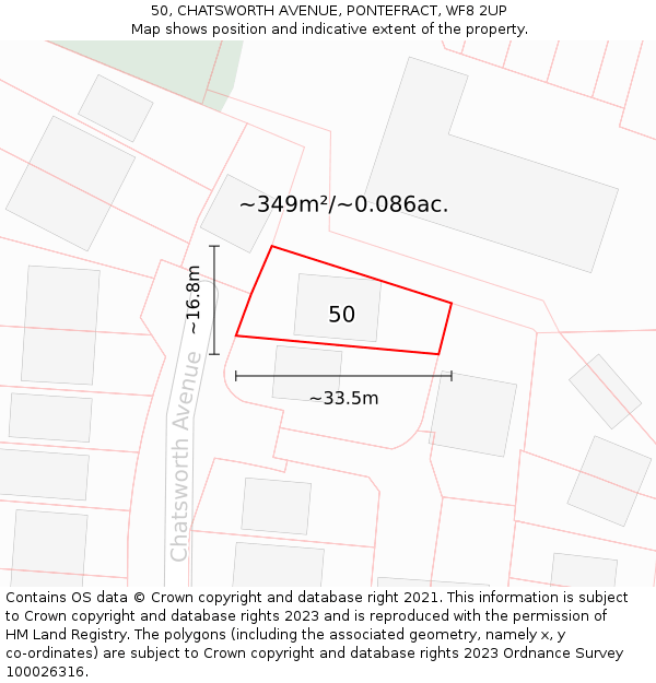 50, CHATSWORTH AVENUE, PONTEFRACT, WF8 2UP: Plot and title map