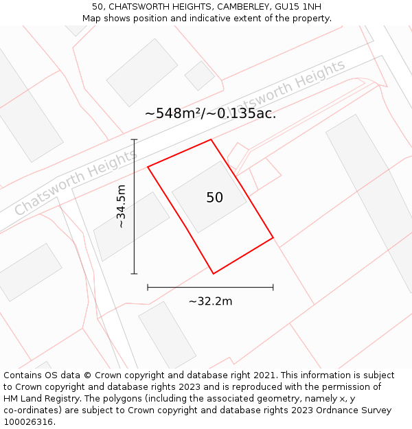 50, CHATSWORTH HEIGHTS, CAMBERLEY, GU15 1NH: Plot and title map