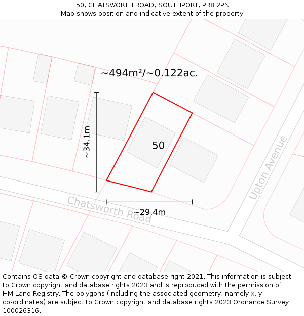 50, CHATSWORTH ROAD, SOUTHPORT, PR8 2PN: Plot and title map