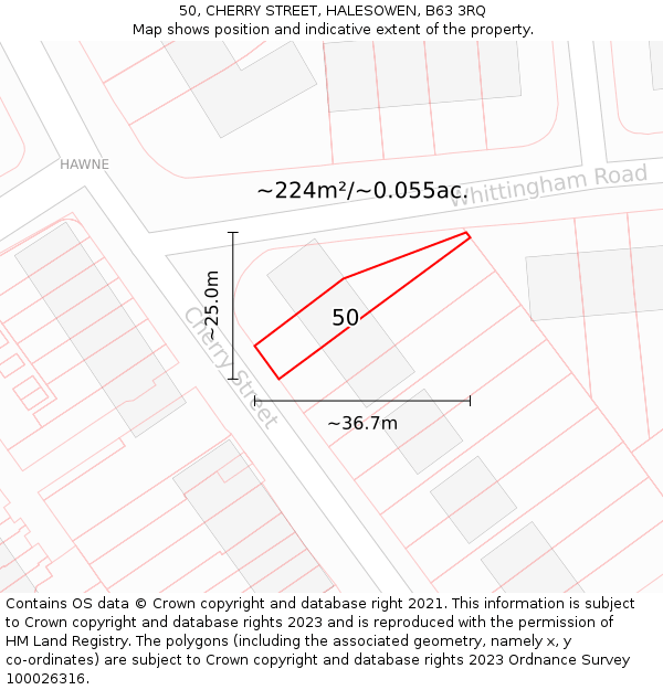 50, CHERRY STREET, HALESOWEN, B63 3RQ: Plot and title map