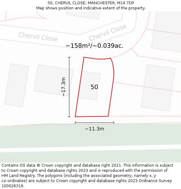 50, CHERVIL CLOSE, MANCHESTER, M14 7DP: Plot and title map