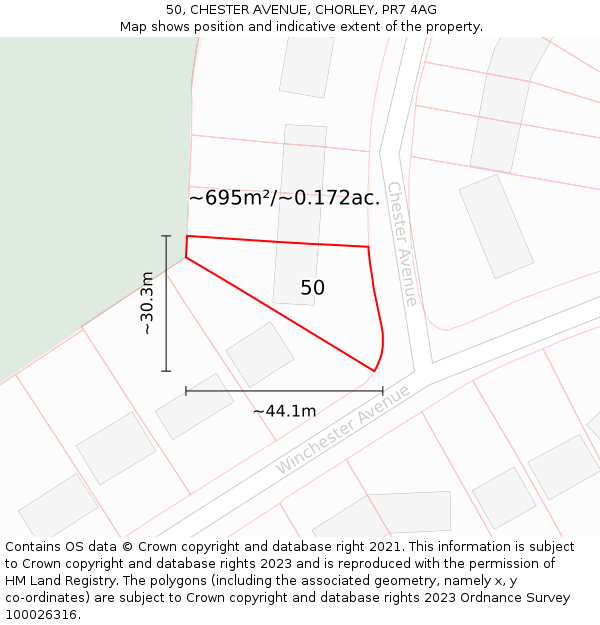 50, CHESTER AVENUE, CHORLEY, PR7 4AG: Plot and title map