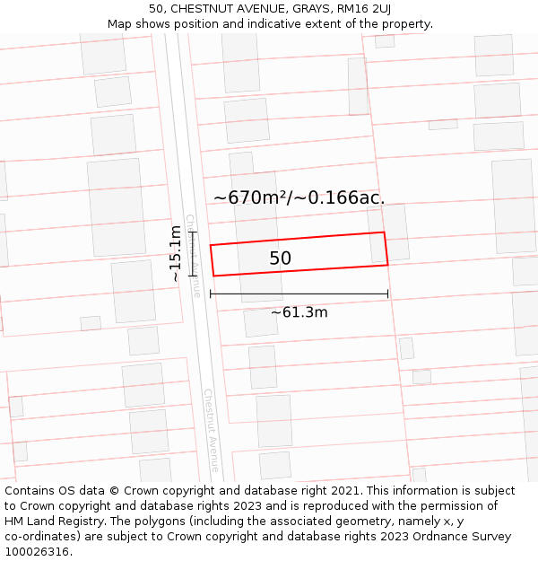 50, CHESTNUT AVENUE, GRAYS, RM16 2UJ: Plot and title map