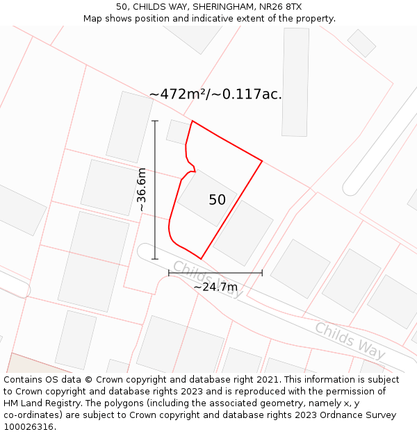 50, CHILDS WAY, SHERINGHAM, NR26 8TX: Plot and title map