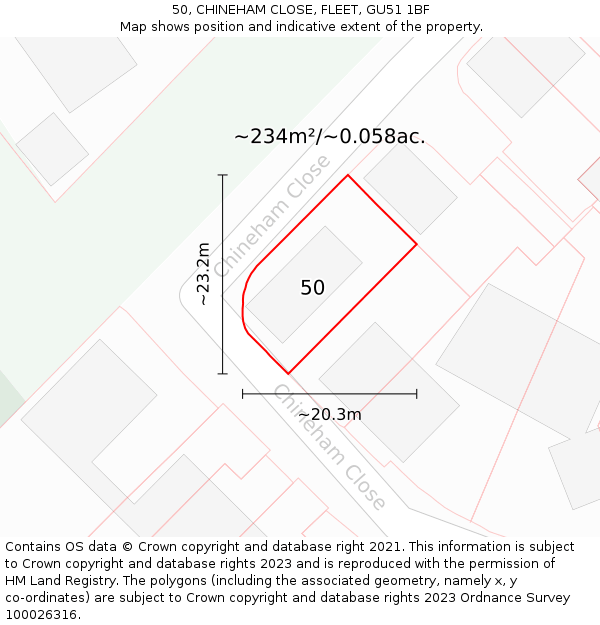 50, CHINEHAM CLOSE, FLEET, GU51 1BF: Plot and title map