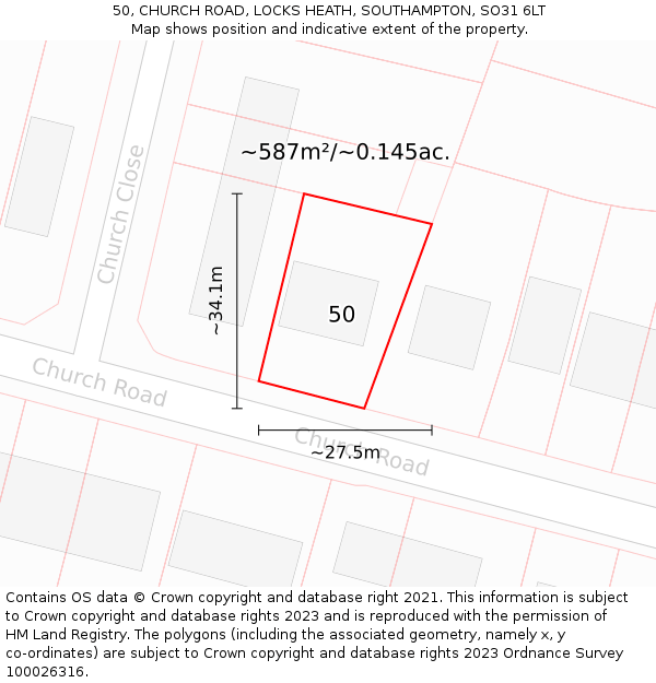 50, CHURCH ROAD, LOCKS HEATH, SOUTHAMPTON, SO31 6LT: Plot and title map