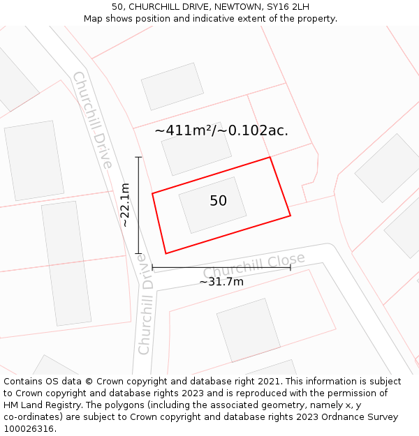 50, CHURCHILL DRIVE, NEWTOWN, SY16 2LH: Plot and title map