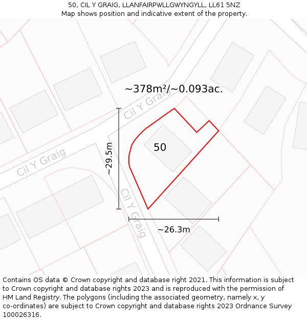 50, CIL Y GRAIG, LLANFAIRPWLLGWYNGYLL, LL61 5NZ: Plot and title map