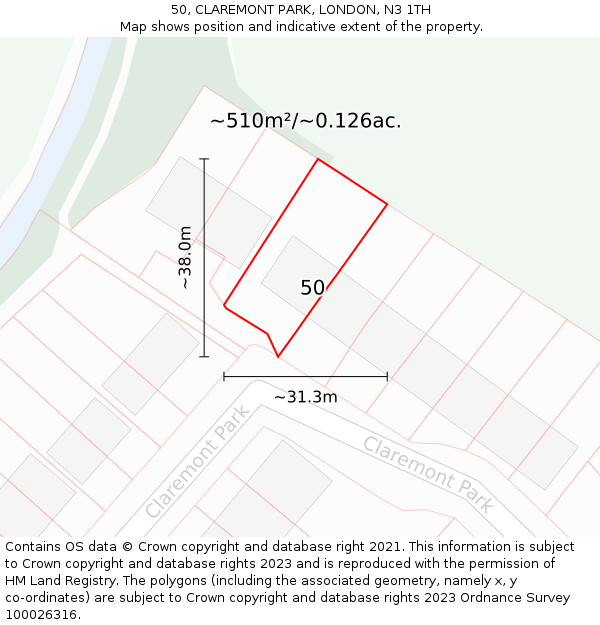 50, CLAREMONT PARK, LONDON, N3 1TH: Plot and title map