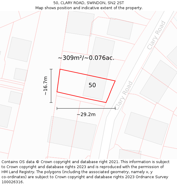 50, CLARY ROAD, SWINDON, SN2 2ST: Plot and title map