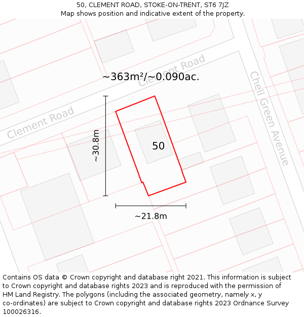 50, CLEMENT ROAD, STOKE-ON-TRENT, ST6 7JZ: Plot and title map