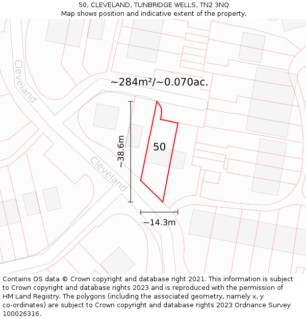 50, CLEVELAND, TUNBRIDGE WELLS, TN2 3NQ: Plot and title map