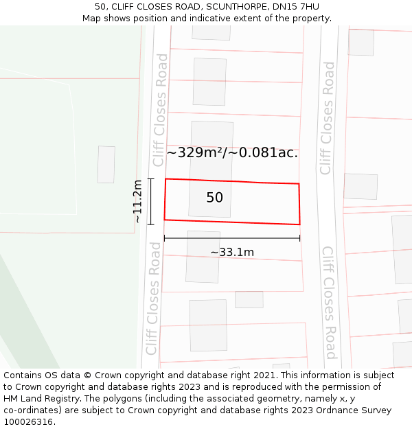 50, CLIFF CLOSES ROAD, SCUNTHORPE, DN15 7HU: Plot and title map