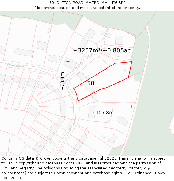 50, CLIFTON ROAD, AMERSHAM, HP6 5PP: Plot and title map