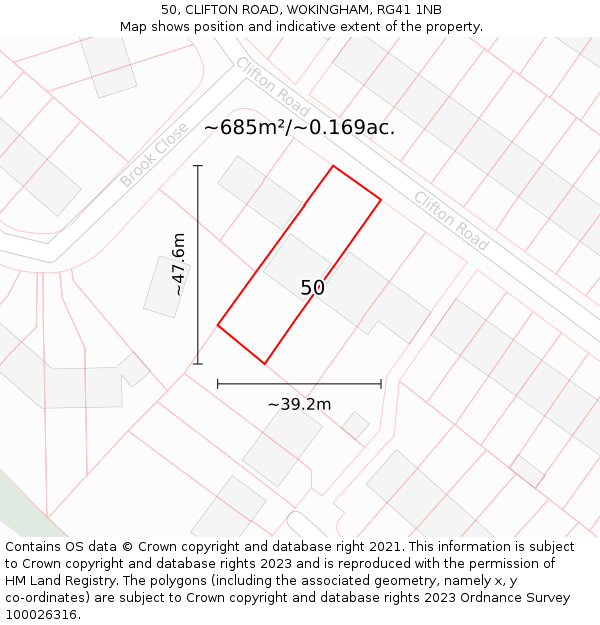 50, CLIFTON ROAD, WOKINGHAM, RG41 1NB: Plot and title map