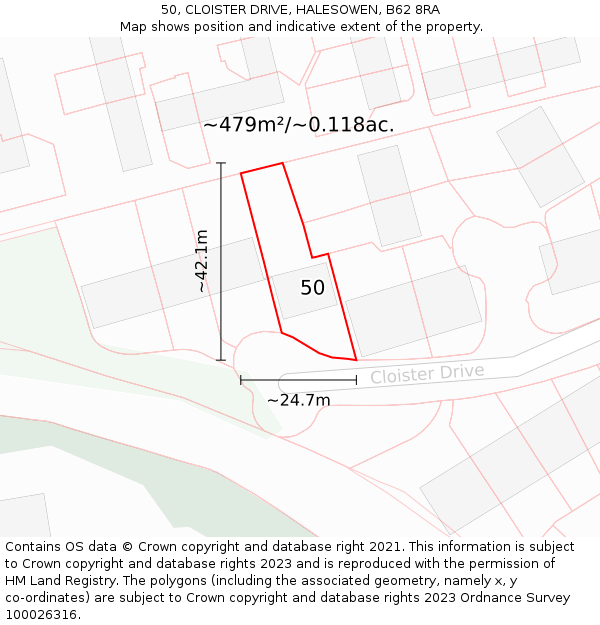 50, CLOISTER DRIVE, HALESOWEN, B62 8RA: Plot and title map