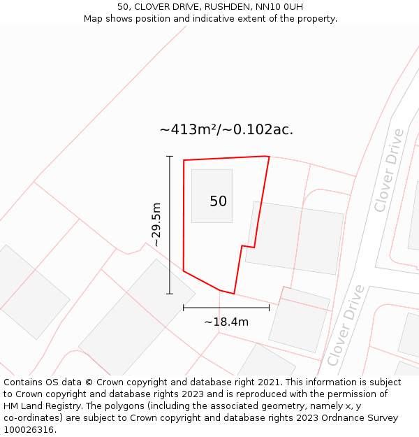 50, CLOVER DRIVE, RUSHDEN, NN10 0UH: Plot and title map
