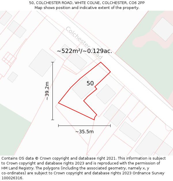 50, COLCHESTER ROAD, WHITE COLNE, COLCHESTER, CO6 2PP: Plot and title map