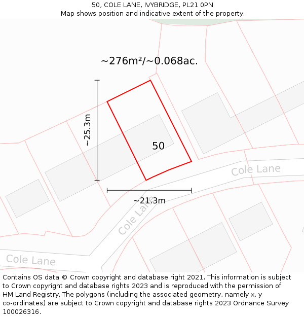 50, COLE LANE, IVYBRIDGE, PL21 0PN: Plot and title map