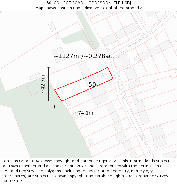 50, COLLEGE ROAD, HODDESDON, EN11 9DJ: Plot and title map