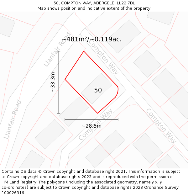 50, COMPTON WAY, ABERGELE, LL22 7BL: Plot and title map