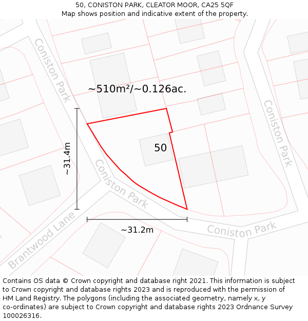 50, CONISTON PARK, CLEATOR MOOR, CA25 5QF: Plot and title map