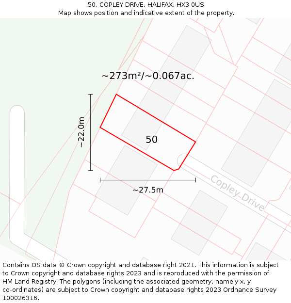 50, COPLEY DRIVE, HALIFAX, HX3 0US: Plot and title map